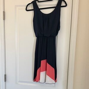 Enfocus Navy and Coral Midi Dress